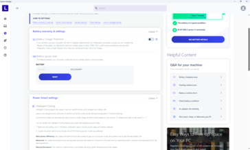 Vantage Energieeinstellungen