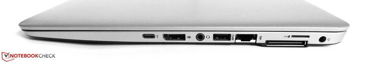 rechts: USB Typ-C Gen1, DisplayPort, SD-Kartenleser, 3,5-mm Audio, USB 3.0 Typ-A, Ethernet, Dockingport, SIM-Kartenslot, Netzanschluss