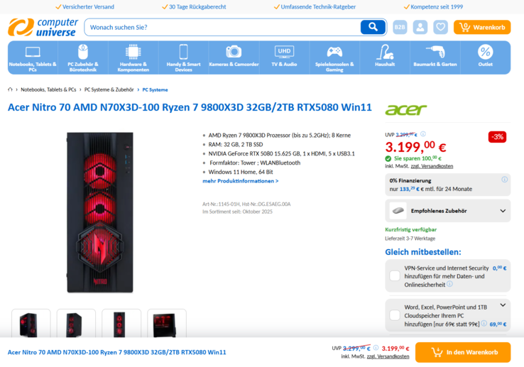Acer Nitro N70X3D-100 DG.E5AEG.00A für 3.199 Euro.