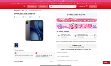 CellphoneS listet das Oppo Pad Mini ausschließlich mit 8 GB RAM und 256 GB internem Speicher