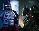 Werbegrafik für Lego Batman: Legacy of the Dark Knight neben derselben für Batman: Arkham Knight.