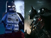 Werbegrafik für Lego Batman: Legacy of the Dark Knight neben derselben für Batman: Arkham Knight.