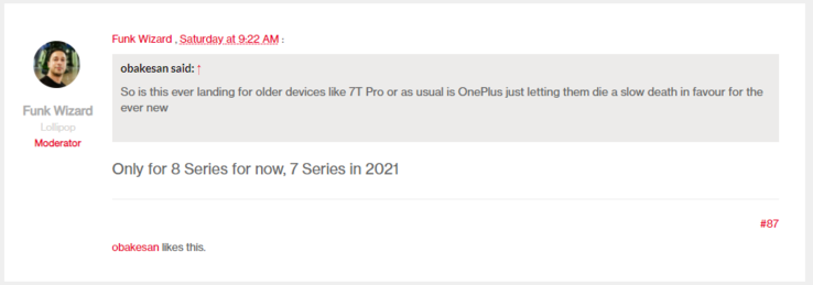 Ein Moderator im OnePlus-Forum hat bestätigt, dass es noch einige Zeit dauert, bevor das OnePlus 7 Android 11 erhält. (Bild: OnePlus Forum)