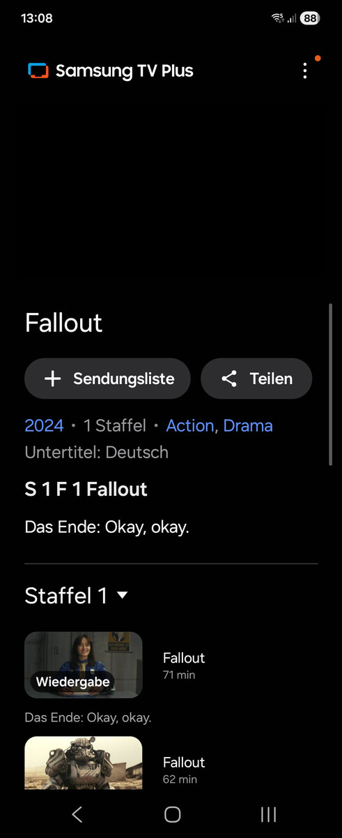 Auf einem Galaxy-Flip-Smartphone ist das Angebot deutsch synchronisiert abrufbar (Bildquelle: Screenshot Marc Zander / Samsung)
