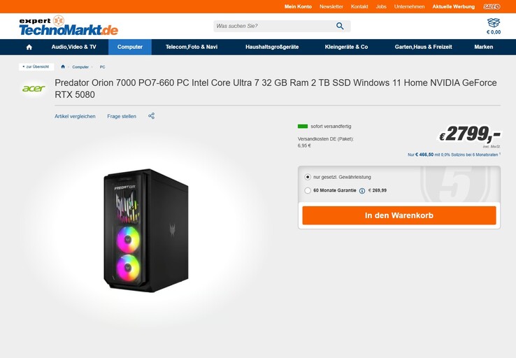 Acer Predator Orion 7000 PO7-660 für 2.799 Euro.