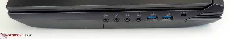 rechte Seite: Line-in, Mikrofon, Line-out, Kopfhörer, 2x USB-A 3.0, Kensington Lock