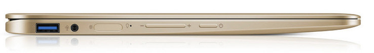linke Seite: USB 3.1 Gen 1 (Typ A), Audiokombo, Fingerabdruckleser, Lautstärkewippe, Einschaltknopf