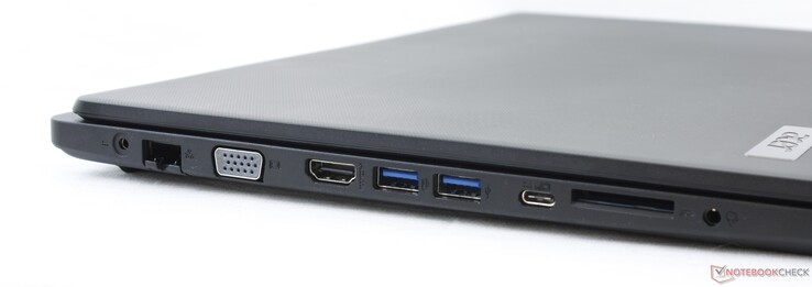 Links: Netzanschluss, Gigabit RJ-45, VGA-Ausgang, HDMI, 2x USB-A 3.1 Gen. 1, USB-C 3.1 Gen. 1, SD-Kartenleser, kombinierter 3,5-mm-Audioanschluss