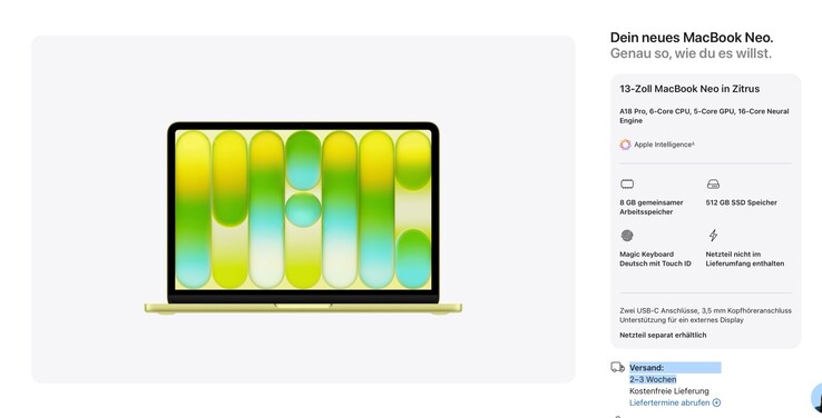 Das MacBook Neo ist im Apple Online Store nicht mehr auf Lager.