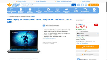 Medion Erazer Deputy P60 für 1.199 Euro.