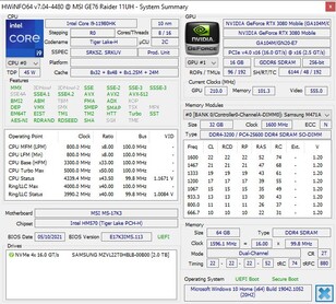 MSI GE76 Raider 11UH - HWInfo