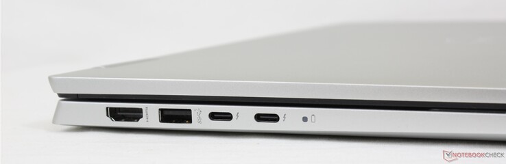 Links: HDMI 1.4, USB-A 3.2 Gen. 1, 2x USB-C mit Thunderbolt 4 + Stromversorgung + DisplayPort