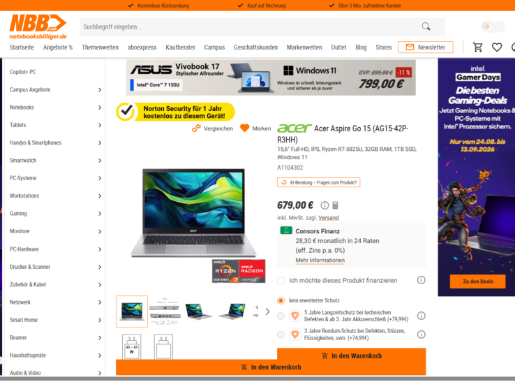 Acer Aspire Go 15 AG15-42P-R3HH für 679 Euro.