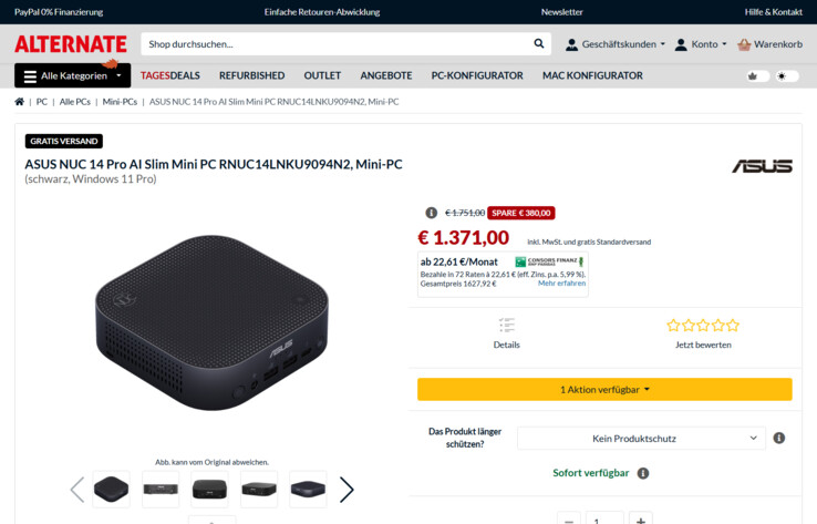 Asus NUC Pro 14 AI 90AS00N1-M00120 für 1.371 Euro.
