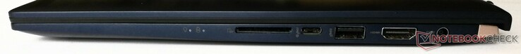 Rechte Seite: SD-Kartenleser, 1x USB 3.1 Gen1, 1x USB 3.1 Gen2 Typ-C, HDMI, Netzanschluss