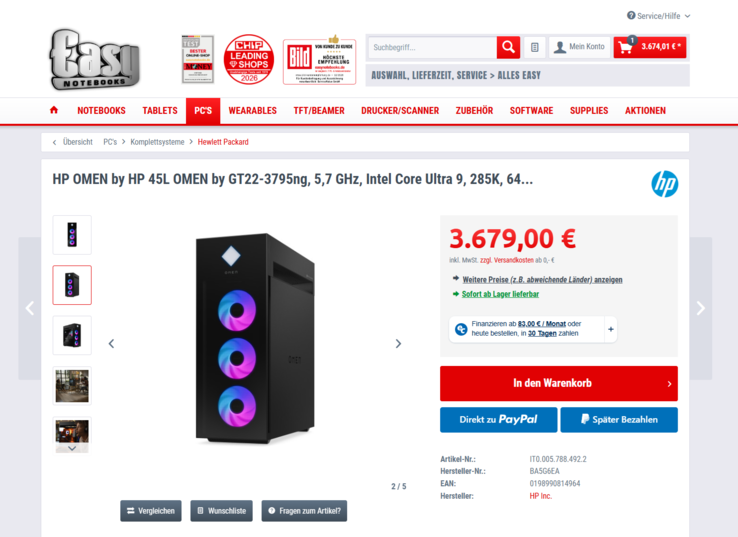 HP Omen 45L GT22-3795ng für 3.679 Euro.