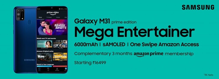 Wer das Samsung Galaxy M31 Prime Edition kauft, der bekommt eine Menge vorab installierter Amazon-Werbung. (Bild: Samsung)