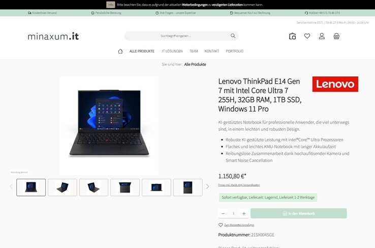 Lenovo ThinkPad E14 G7 (21SX004SGE) für 1.150,80 Euro.