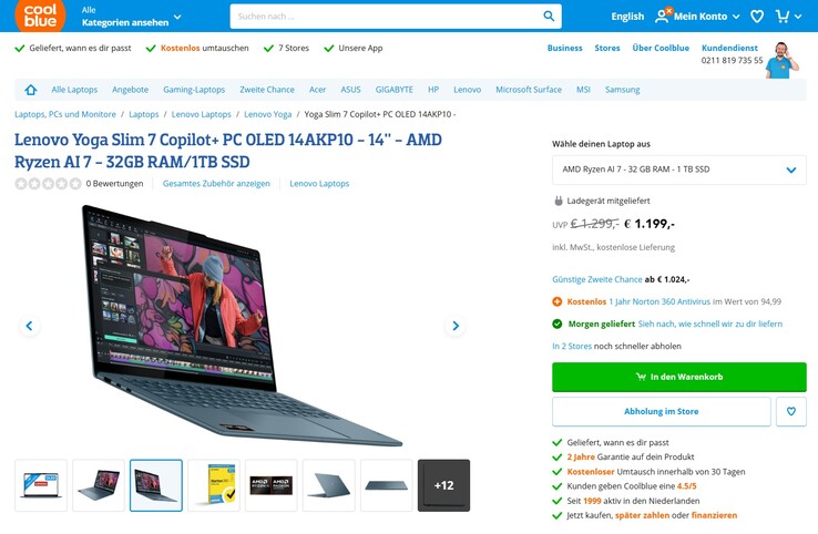 Lenovo Yoga Slim 7 14AKP10 83JY0031GE für 1.199 Euro.