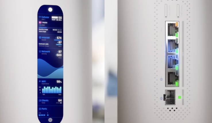 Anschlüsse und Display des Routers. (Bildquelle: Ubiquiti Networks)