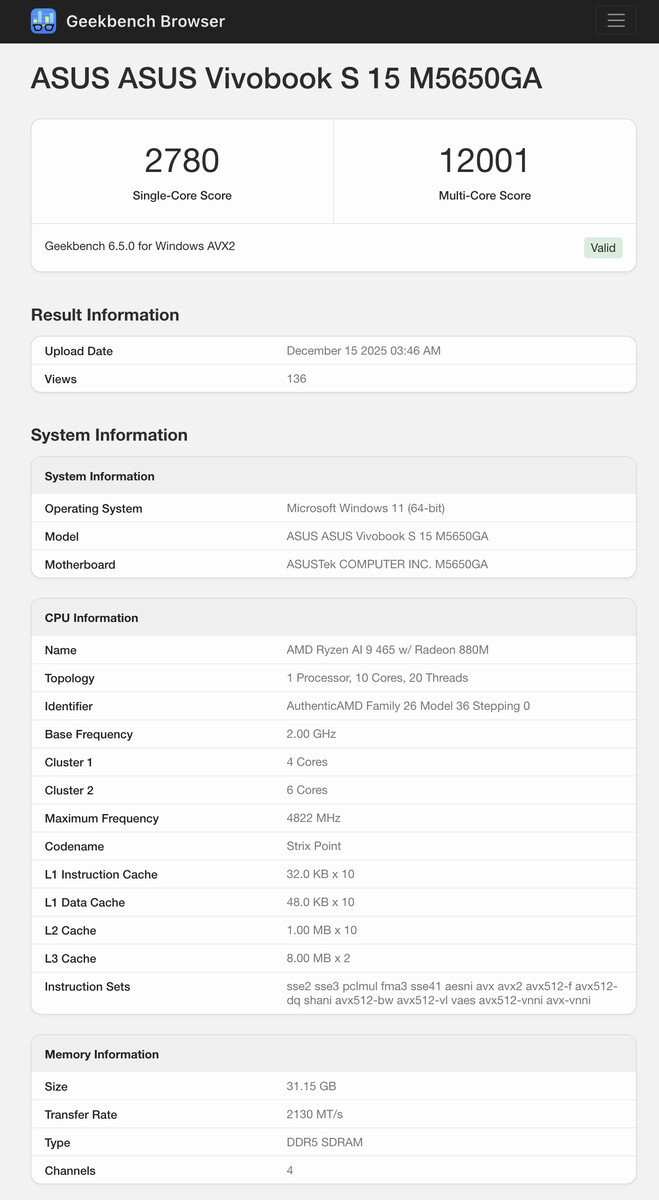 (Bildquelle: Geekbench)