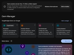Screenshot des Gem-Managers in Gemini mit dem Hinweis auf die Umstellung von Gems zu Skills