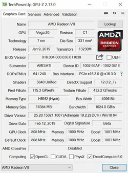 GPU-Z-Specs der AMD Radeon VII