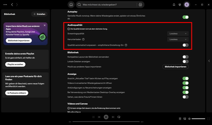 Lossless in Spotify einstellen
