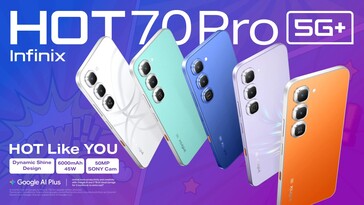 Das Hot 70 Pro kommt in sechs Farbversionen