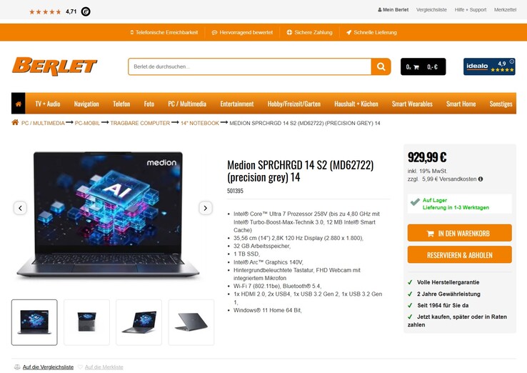 Medion SPRCHRGD 14 S2 für 929,99 Euro.