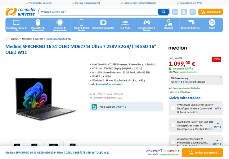 Medion SPRCHRGD 16 S1 für 1.099 Euro.