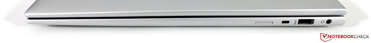 Rechts: Nano-SIM-Slot (optional für WWAN-Modelle), Kensington Nano Security Slot, USB-A 3.2 Gen.1 (5 GBit/s, Powered), 3,5 mm Stereo