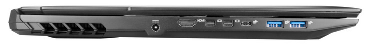 linke Seite: DC-in, HDMI, 2x Mini-DisplayPort, USB-C 3.0, 2x USB-A 3.0