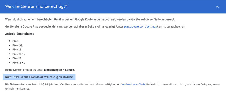 Die FAQs wurden um das Datum für das Pixel 3a erweitert. (Bild: Google)