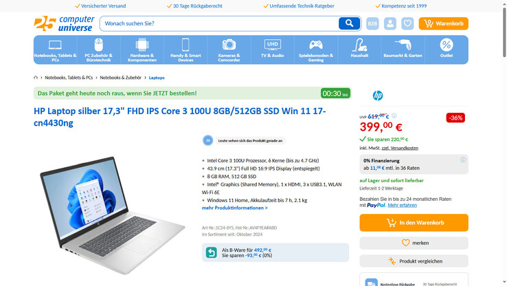 Das HP 17-cn4430ng im Angebot für 399 Euro.
