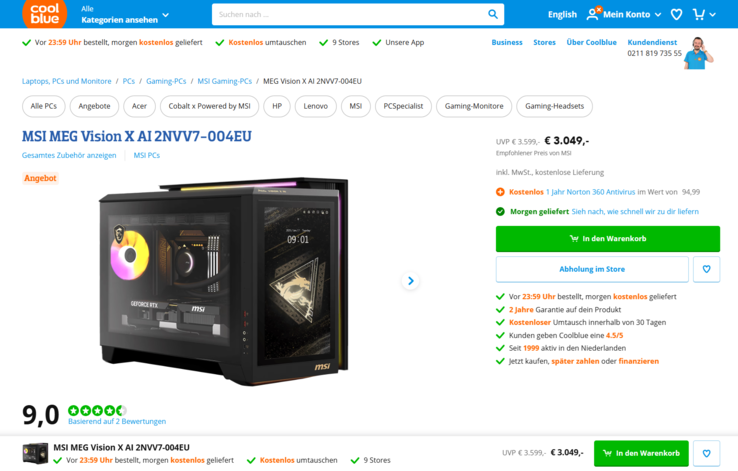 MSI MEG Vision X AI 2NVV7-004EU für 3.049 Euro.