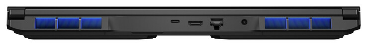 Rückseite: Thunderbolt 4 (USB-C; Displayport), HDMI, Gigabit-Ethernet (2,5 GBit/s), Netzanschluss