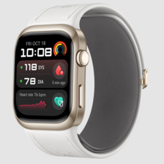 in Gold mit weißem Lederarmband