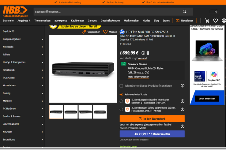 HP Elite Mini 800 G9 5M9Z5EA für 1.699,99 Euro.