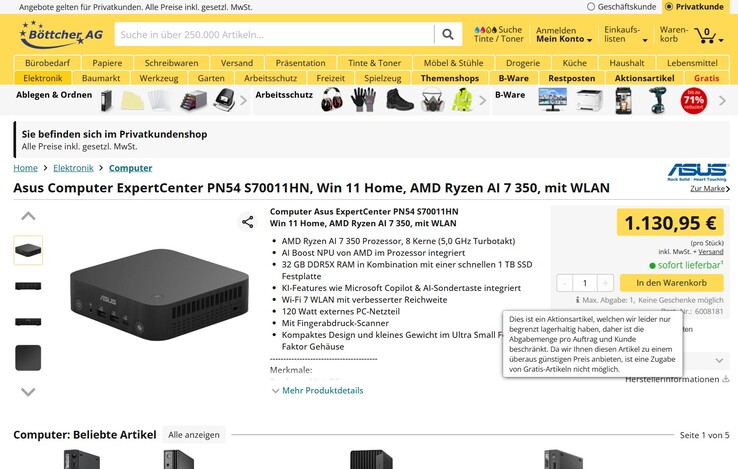 Asus ExpertCenter PN54-S70011HN für 1.130,95 Euro.