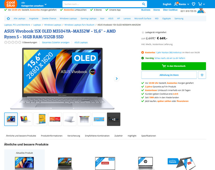 Asus VivoBook 15X M3504YA-MA352W im Angebot für 649 Euro.