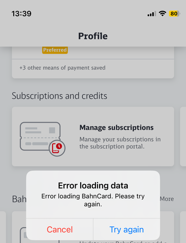 Eine Bahncard lässt sich im DB Navigator nicht mehr laden.