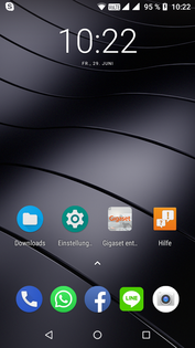 Der Pfeil oberhalb der statischen Leiste verweist auf alle installierten Apps