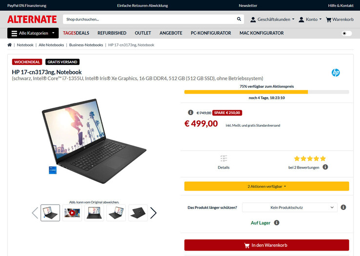 HP 17-cn3173ng im Angebot für 499 Euro.