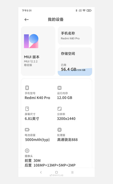 Beim Topmodell kommen dagegen ein Snapdragon 888 und 12 GB RAM zum Einsatz. (Bild: Whylab, Weibo)