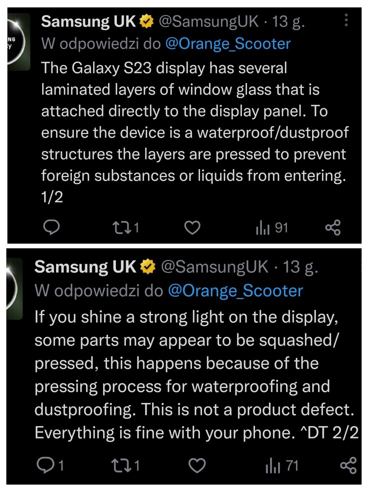Samsung erklärt, wie es zum "Schönheitsfehler" am Galaxy S23 Ultra Display kommt.