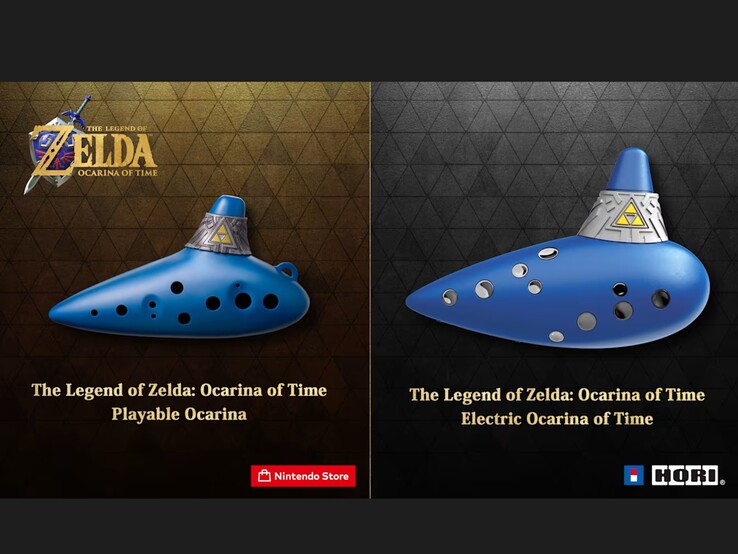 Die analoge (links) und die elektronische Okarina (rechts) für das The Legend of Zelda Ocarina of Time-Remake.
