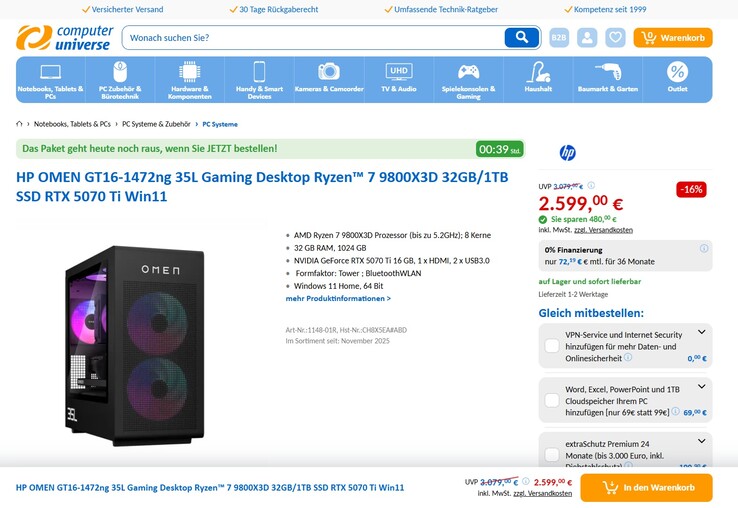 HP Omen 35L GT16-1472ng für 2.599 Euro.