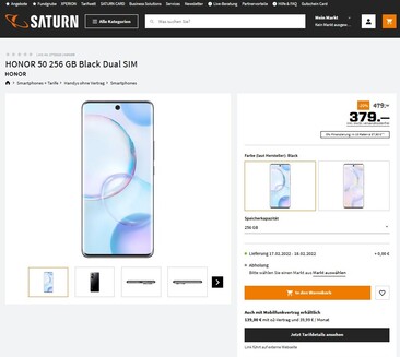 Top-Deal bei Saturn für das Topmodell mit 256 GByte Speicher der Honor 50 5G-Serie.