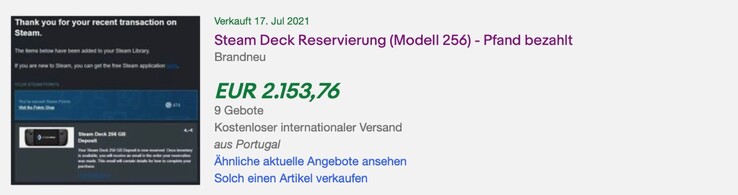 Diese Steam Deck-Reservierung wurde für über 2.000 Euro versteigert. (Screenshot: ebay)